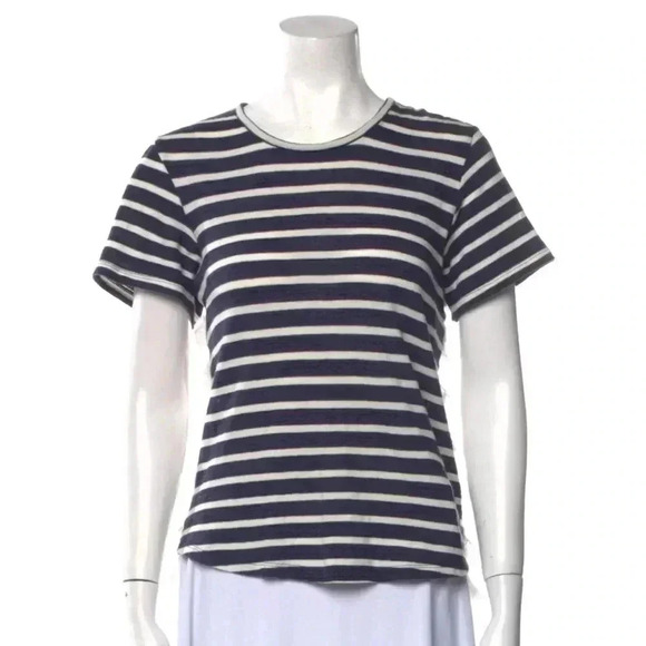 Sea New York Striped Navy Blue and White Crewneck Shirt Ruffle Back, Small - Picture 1 of 16